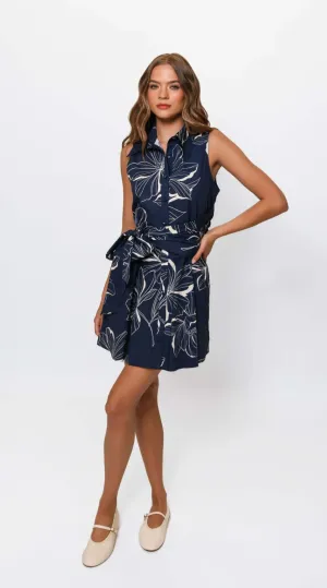 Biltmore Dress Navy Block Print