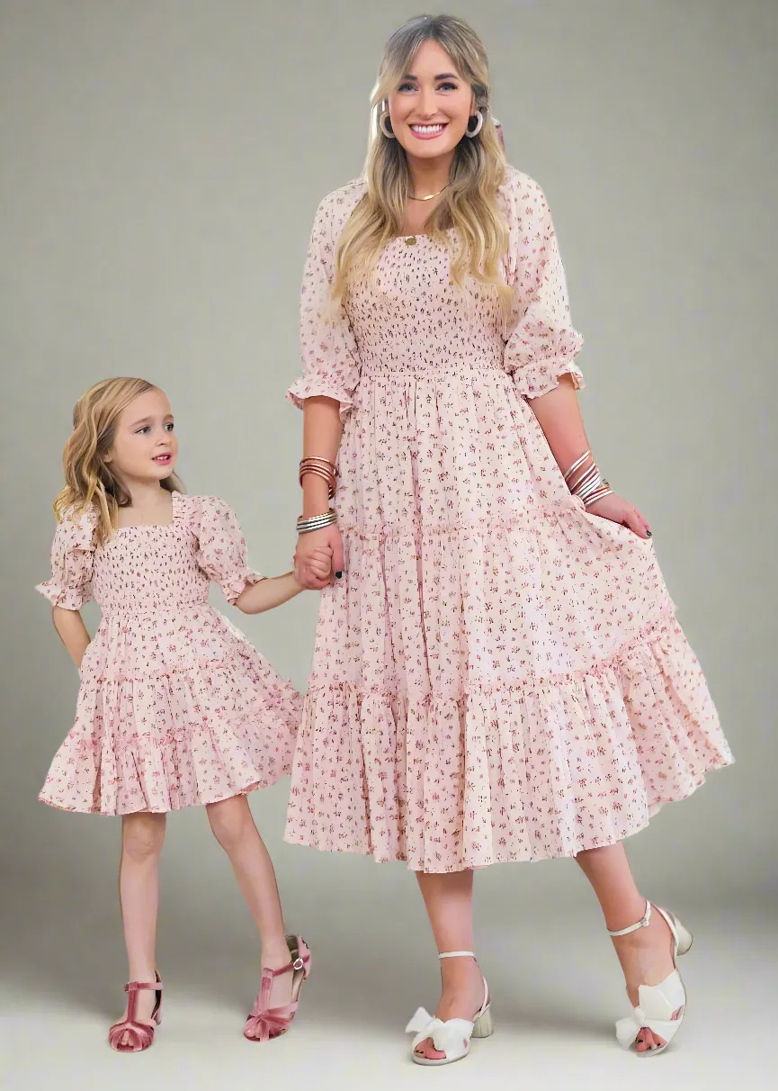 Matching Mommy & Me Tiered Smocked Dresses – Elegant Puff Sleeve Dress Set