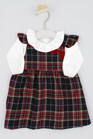 "Clare" Red & Navy Tartan Pinafore Dress Set
